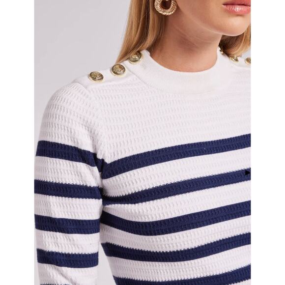 Generation Love White and Blue Striped Janice Cropped Sweater - Picture 8 of 14
